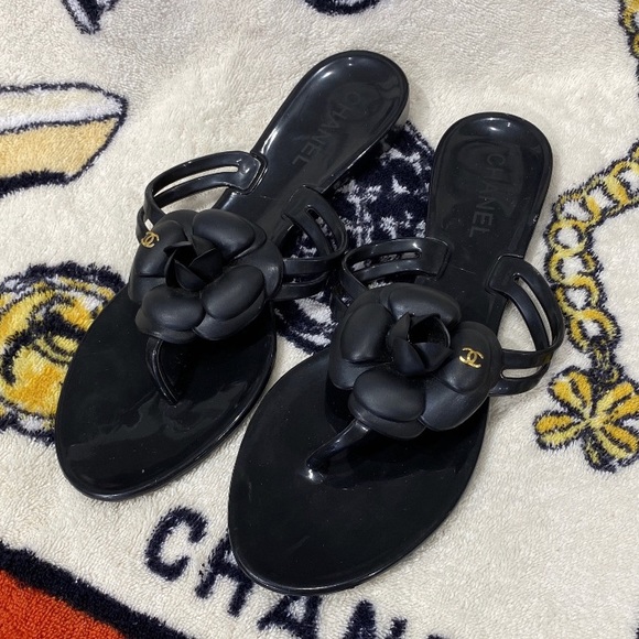 CHANEL Shoes - Authentic Chanel black jelly camellia sandals 39